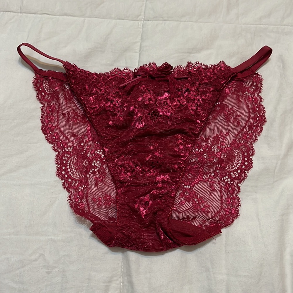 Three Pair Maroon Lace Panties, XS - Picture 2 of 3